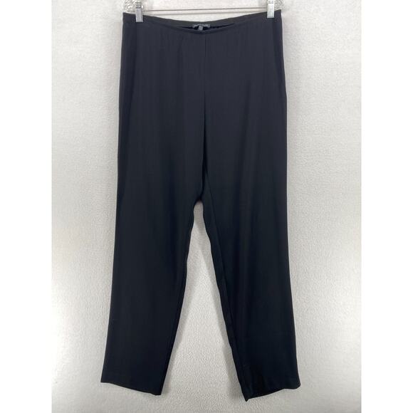 EILEEN FISHER Pants M Recycled Polyester Crepe Trouser Tapered Side Zip Black - Picture 1 of 12